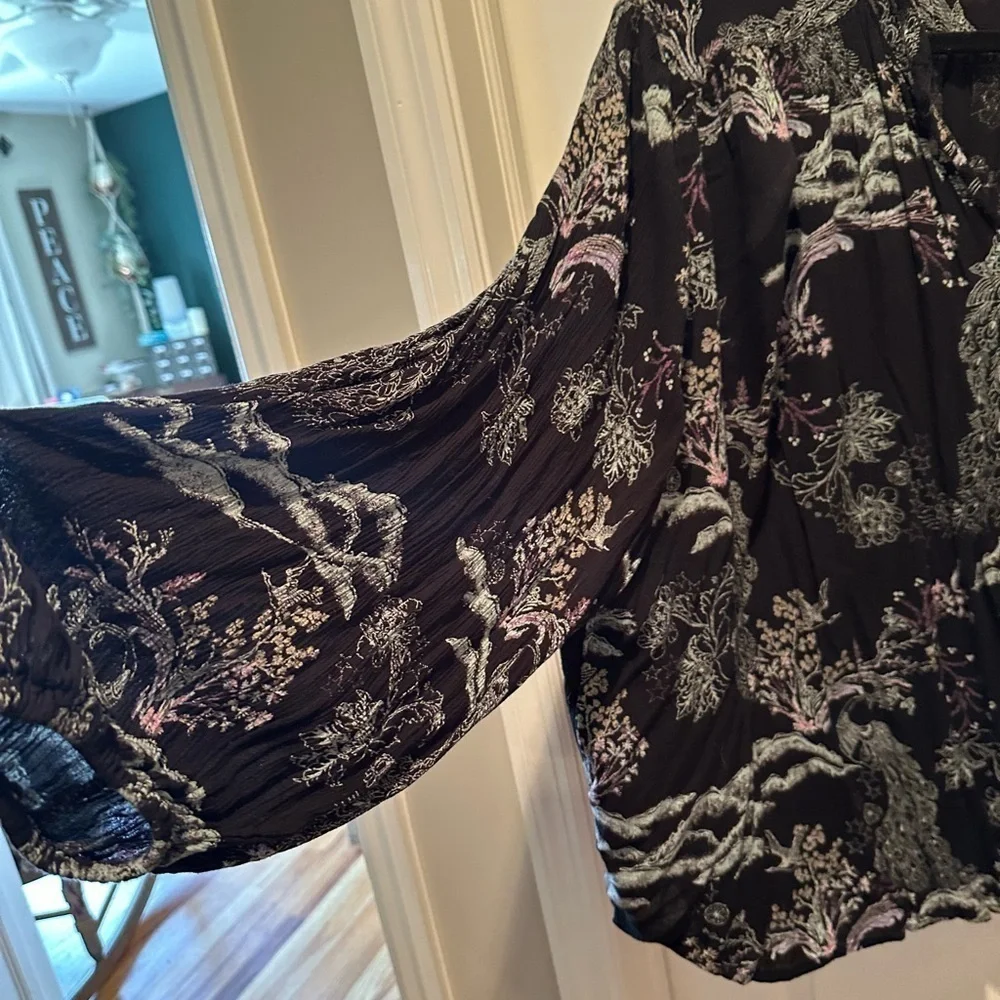 Free People Blooms Peacock Print Oversized Blouse Small